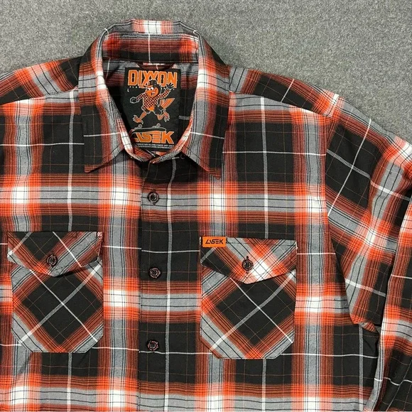 Dixxon Flannel x Bucky Lasek Orange White Black Plaid Button Down Men’s Large - Picture 4 of 9
